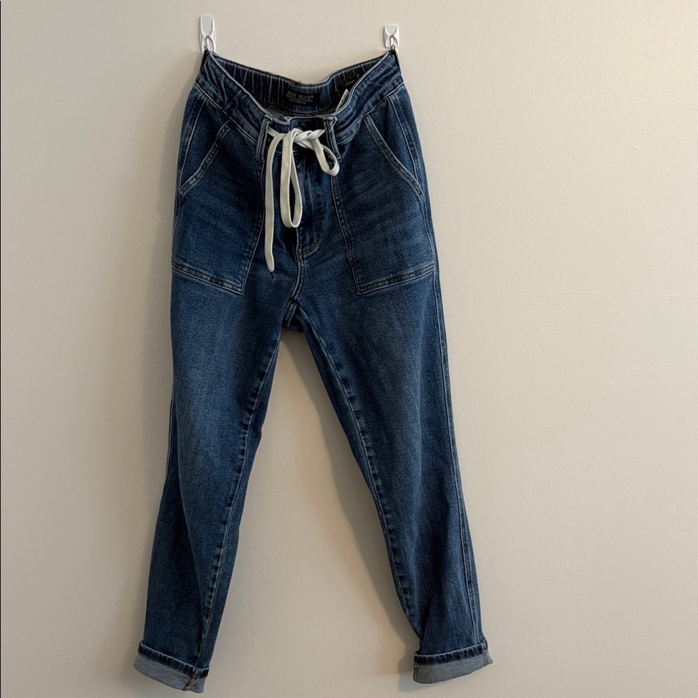 Judy Blue Dark Blue Ankle Jeans with Drawstring